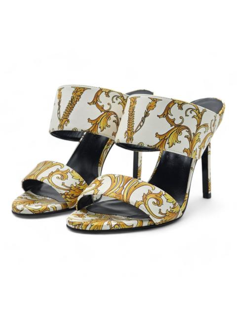 VERSACE Baroque-Print Virtus V Stiletto Sandals Leather White 37