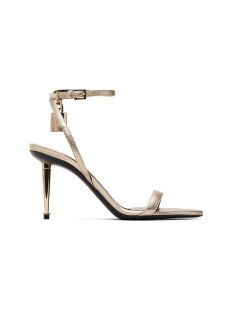 TOM FORD Gold Laminated Padlock Pointy Naked Heeled Sandals