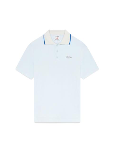 CASABLANCA Velour Short Sleeve Polo Shirt
