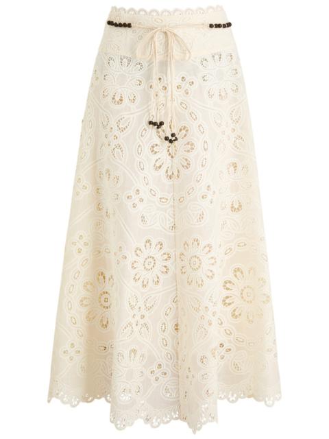 Zimmermann Zimmermann Rhiannon Embroidered Cotton Midi Skirt