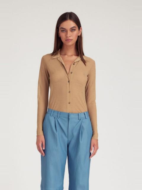 SPRWMN KHAKI KNIT MESH BUTTON DOWN