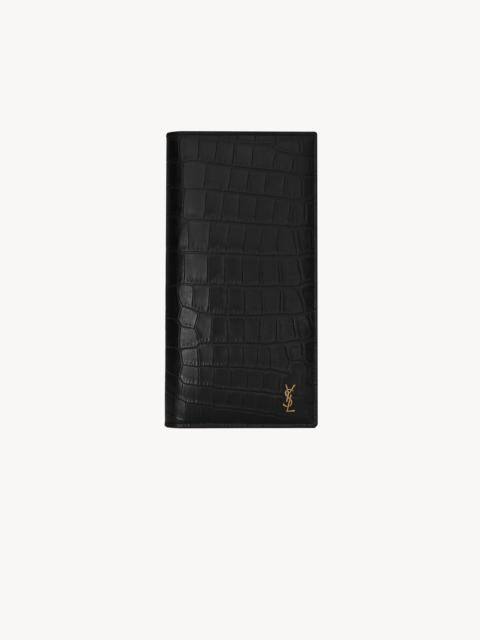 SAINT LAURENT TINY CASSANDRE CONTINENTAL WALLET IN CROCODILE-EMBOSSED MATTE LEATHER