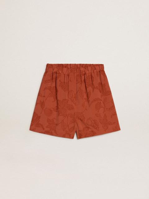 Golden Goose Women's shorts in brick-red jacquard with marine floral pattern
