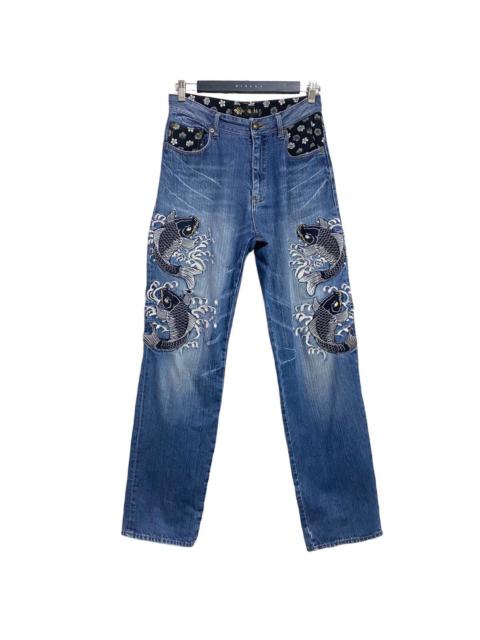Japanese Brand - Japanese Traditional Denim Embroidery Fish Koi Jeans