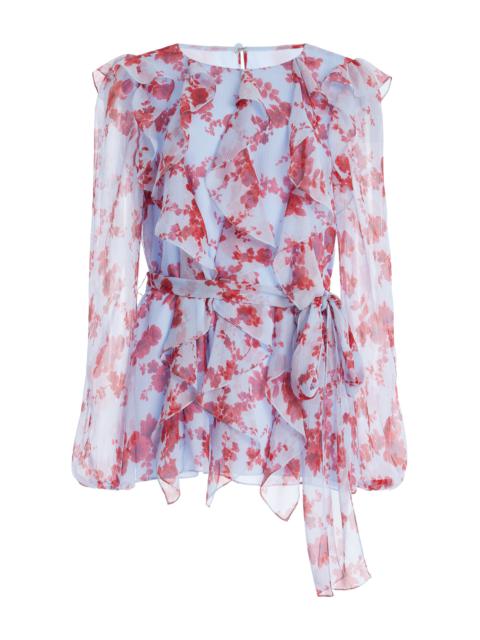 CAROLINA HERRERA Sash-Detailed Ruffled Silk Chiffon Top multi