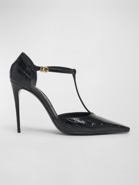 Croco T-Strap Stiletto Pumps