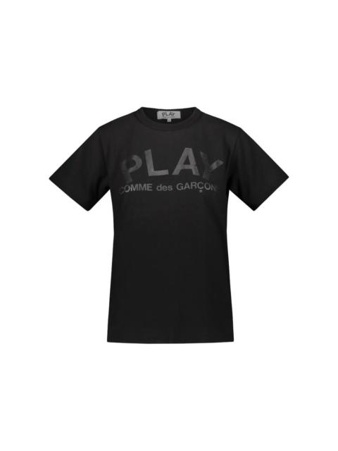 COMME DES GARÇONS PLAY BLACK SHORT SLEEVE T-SHIRT WITH BLACK PRINTED LOGO ON THE FRONT AND BACK CLOT
