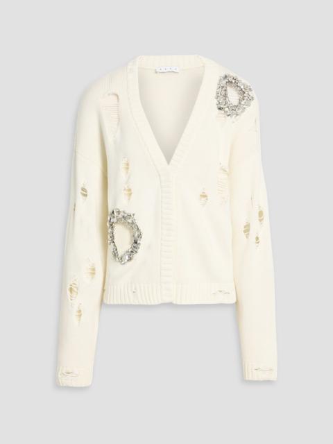 AREA Crystal-embellished distressed cotton and cashmere-blend cardigan