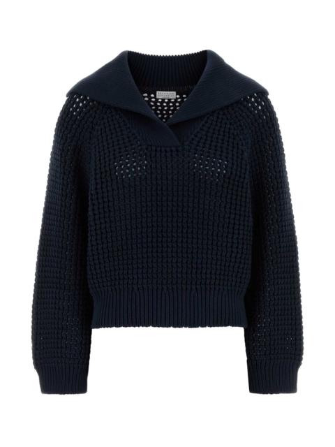 Brunello Cucinelli Brunello Cucinelli Women Blue Cotton Blend Sweater