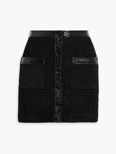 maje Faux patent leather-trimmed cotton-blend tweed mini skirt