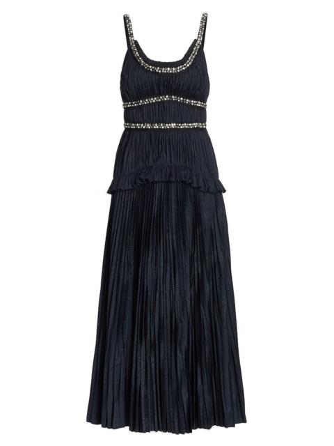 Other Designers Crystal-Beaded Moire Taffeta Midi Dress