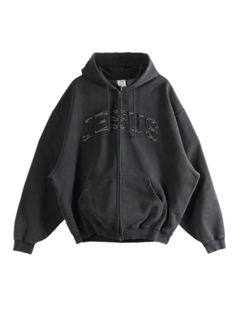 VETEMENTS Vetements Jesus Christ Zip Up Hoodie 'Washed Out Black'
