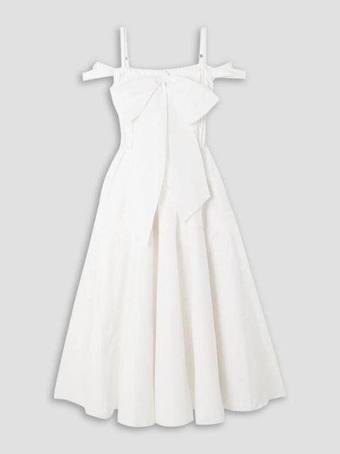 PATOU Cold-shoulder bow-detailed shirred poplin midi dress