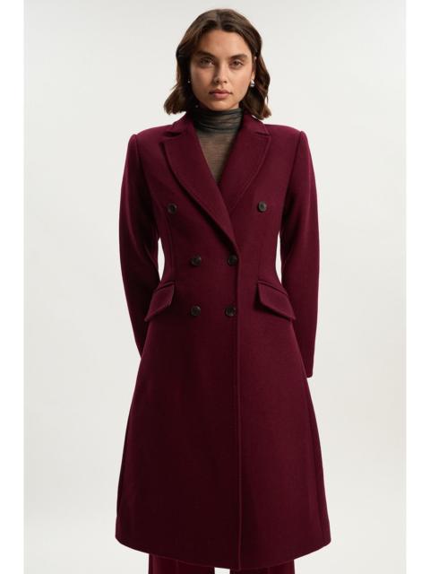 KAREN MILLEN Wool Fitted Double Breasted Tailored Midi Coat
