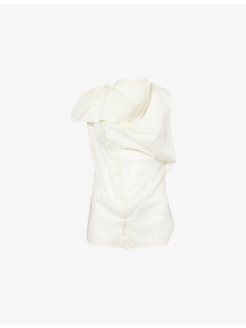 Rick Owens Island Draped Sleeveless Cotton Shirt