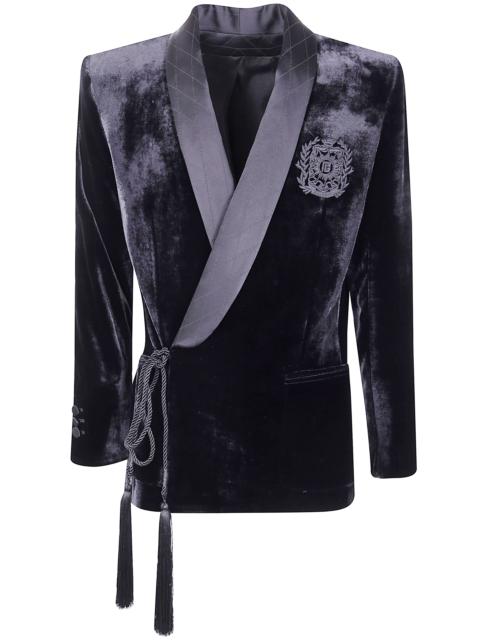 Balmain Velvet & Satin Side Belted Jacket With Tassel