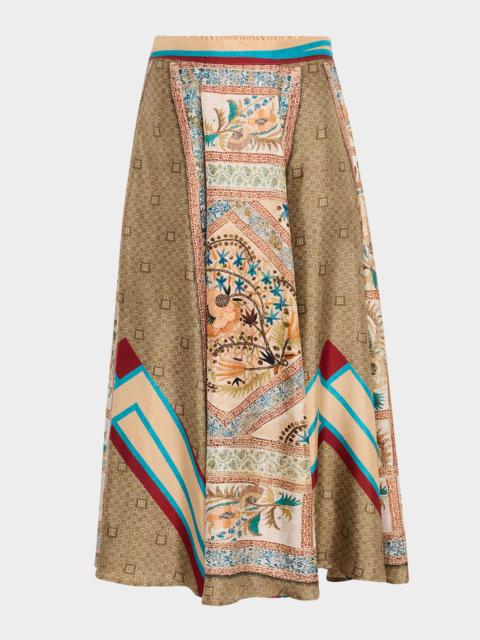 Pierre-Louis Mascia Printed A-Line Silk Midi Skirt