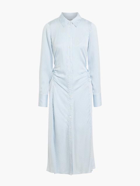 VERONICA BEARD Lex ruched striped silk-blend midi shirt dress