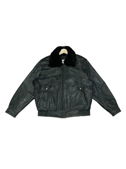 Other Designers Genuine Leather - Vintage Moda Italiana Bomber Leather Jacket with Fur Collar