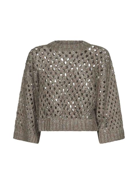 Brunello Cucinelli Brunello Cucinelli Women Gold Silk And Linen Dazzling Net Sweater