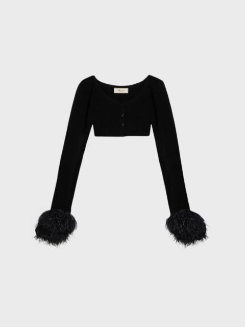 Blumarine WOOL CARDIGAN WITH FEATHERS