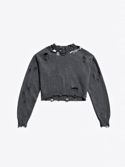 AREA DISTRESSED CRYSTAL CREWNECK SWEATER