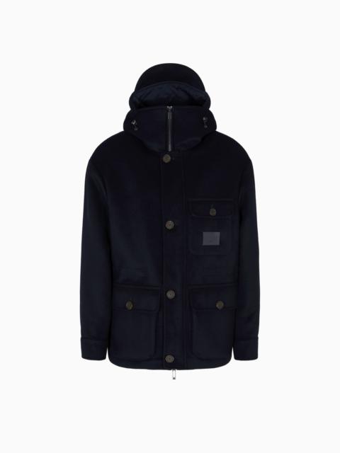 EMPORIO ARMANI HOODED BLOUSON IN WOOL CLOTH