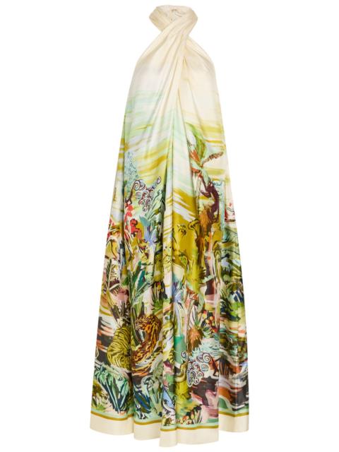 ALÉMAIS Alemais Jungle Boogie Printed Halterneck Silk Midi Dress