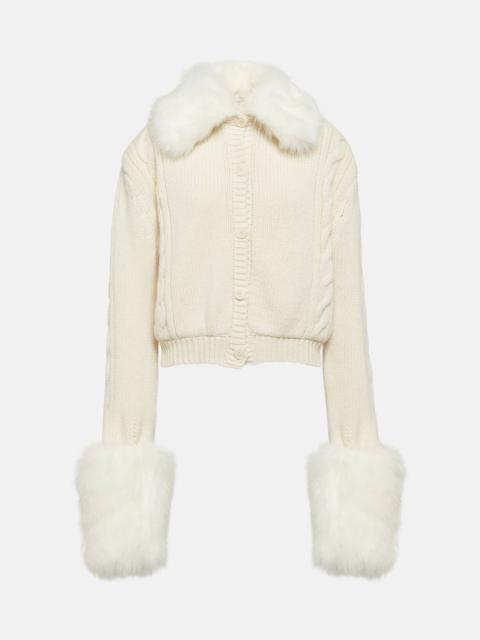 Cropped faux fur-trimmed cardigan