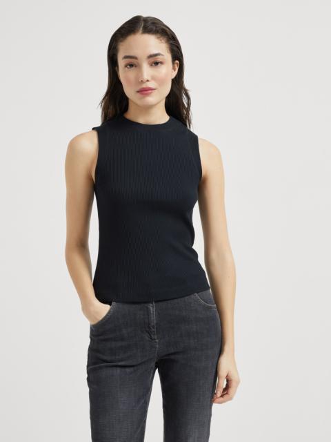 Brunello Cucinelli Cotton ribbed jersey top with monili