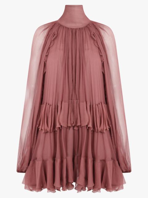 Chloé HIGH NECK L/S RUFFLE DETAIL MINI DRESS | WOODROSE PINK