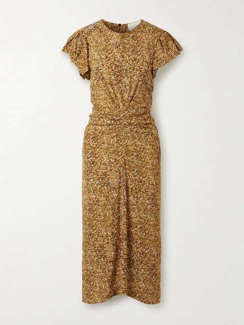 Isabel Marant Terena Gathered Printed Stretch-silk Crepe De Chine Midi Dress