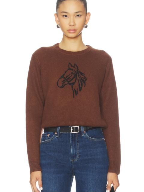 WHITE & WARREN Cashmere Blend Horse Embroidered Crew Sweater
