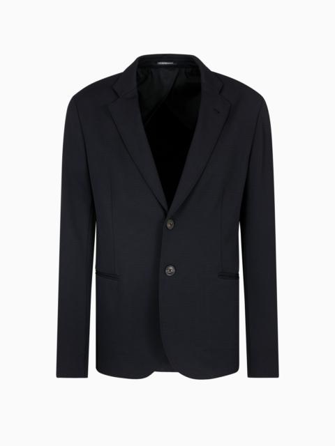 EMPORIO ARMANI SINGLE-BREASTED JACKET IN STRETCH PIQUÉ TECHNICAL JERSEY