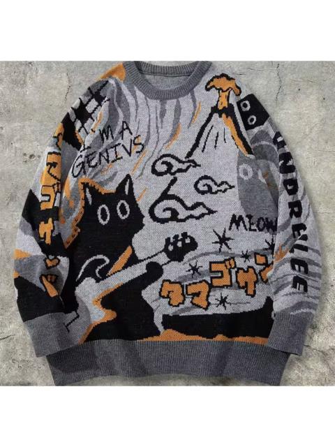 Other Designers Japanese Brand - Black Cat Guitar Knit Sweater - Japanese Graphic Knit