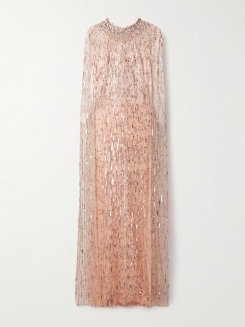 JENNY PACKHAM Cape-effect Embellished Tulle Gown