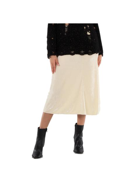 Jil Sander Jil Sander Ladies Cosmic Latte Low Waist Velvet A-line Midi Skirt, Brand Size 34 (US Size 4)