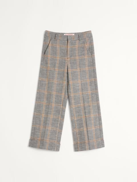 Valentino WOOL BLEND TROUSERS WITH TURN-UP WITH CHECK PATTERN