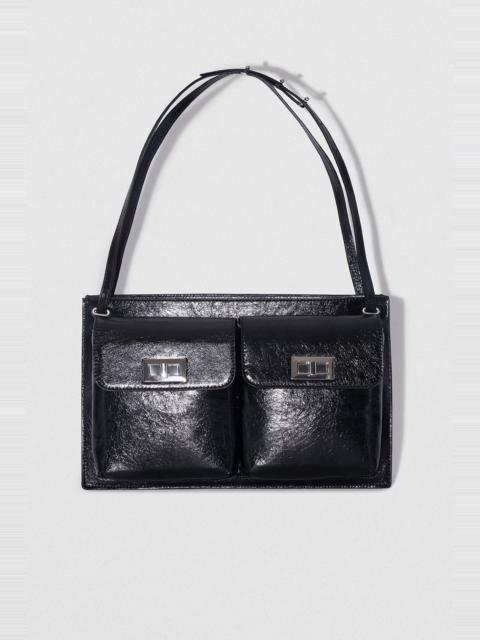 BY FAR Billy Tote Black Creased Leather Shoulder Bag