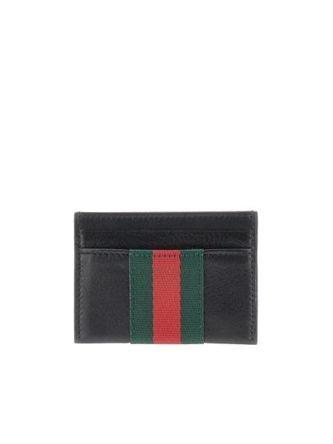 GUCCI Gucci Leather Cardholder with Web Detail Black