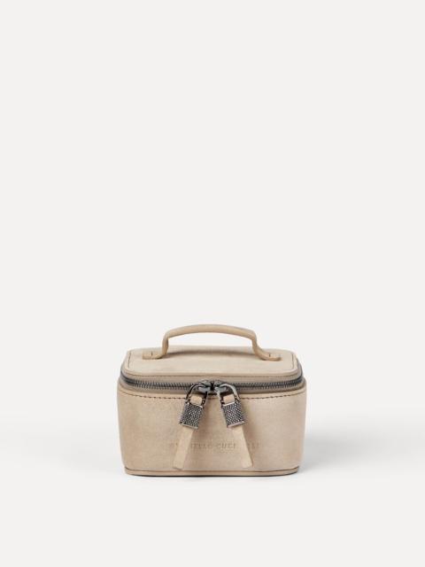 Brunello Cucinelli Suede small jewelry box with shiny zipper pull