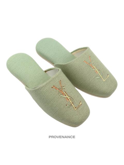 SAINT LAURENT Yves Saint Laurent YSL Logo Slipper - Powder Green Canvas