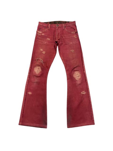 Other Designers Obelisk Red Blood Hole Distressed Denim Flare Jeans