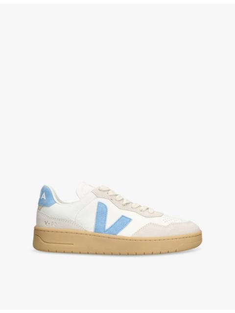 VEJA V-90 Logo-Embroidered Leather Low-Top Trainers