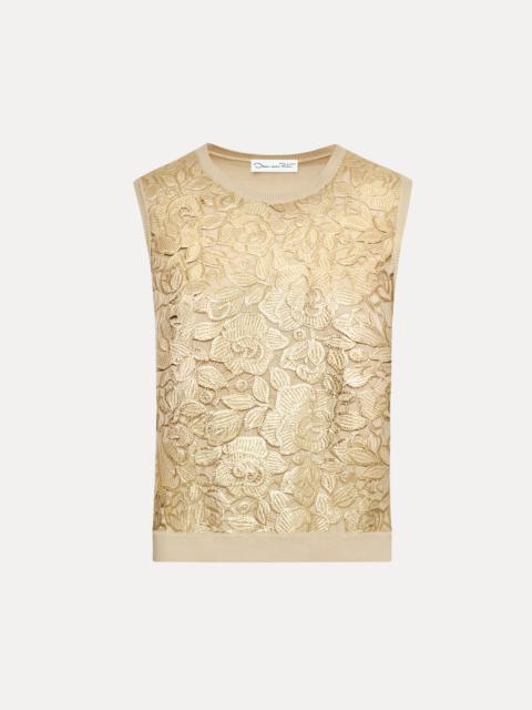 Oscar de la Renta GOLD FOIL ENGLISH ROSE INSET TANK