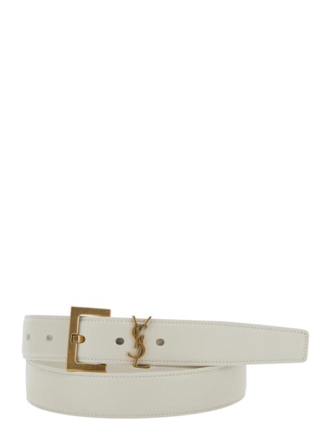SAINT LAURENT Saint Laurent Women White Belt With Ysl Plate In Leather For Women
