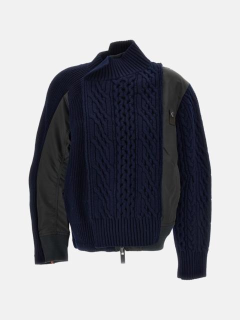sacai Sacai Women Nylon Twill X Wool Knit Blouson
