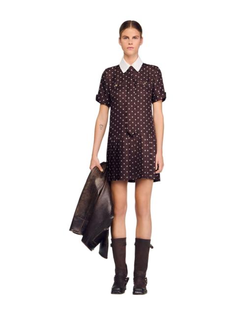 Sandro SANDRO Printed satin-effect short dress in Brown /White at Nordstrom