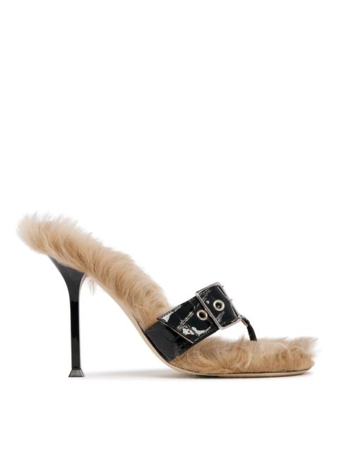CHRISTEN Black High Fur Thong Sandals