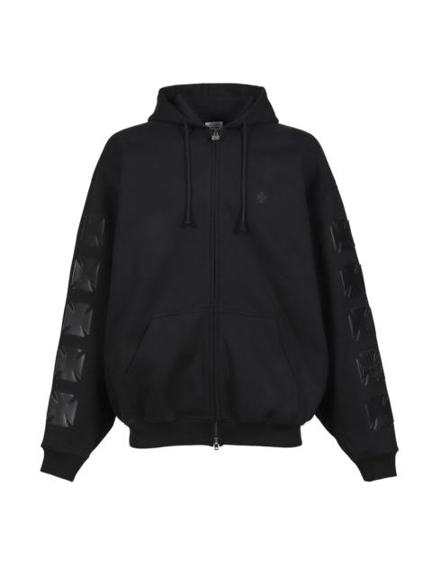 VETEMENTS LEATHER BIKER CROSS ZIP-UP HOODIE / BLK